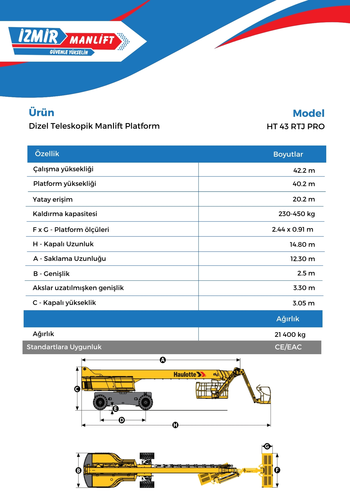 HT 43 RTJ PRO Dizel Teleskopik Manlift Platform
